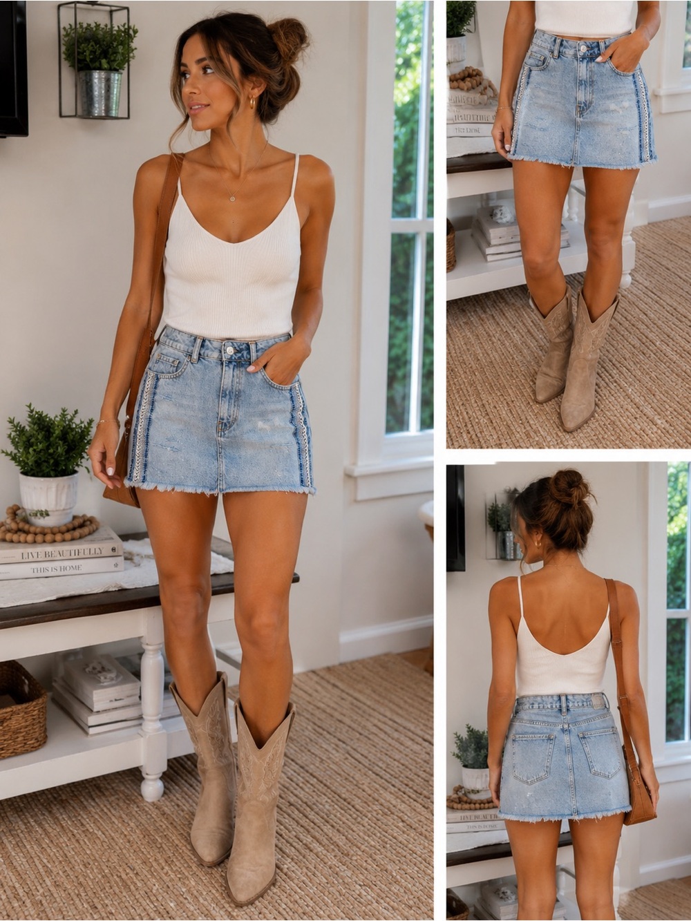 Free People Light Blue Embellished Denim Mini Skirt